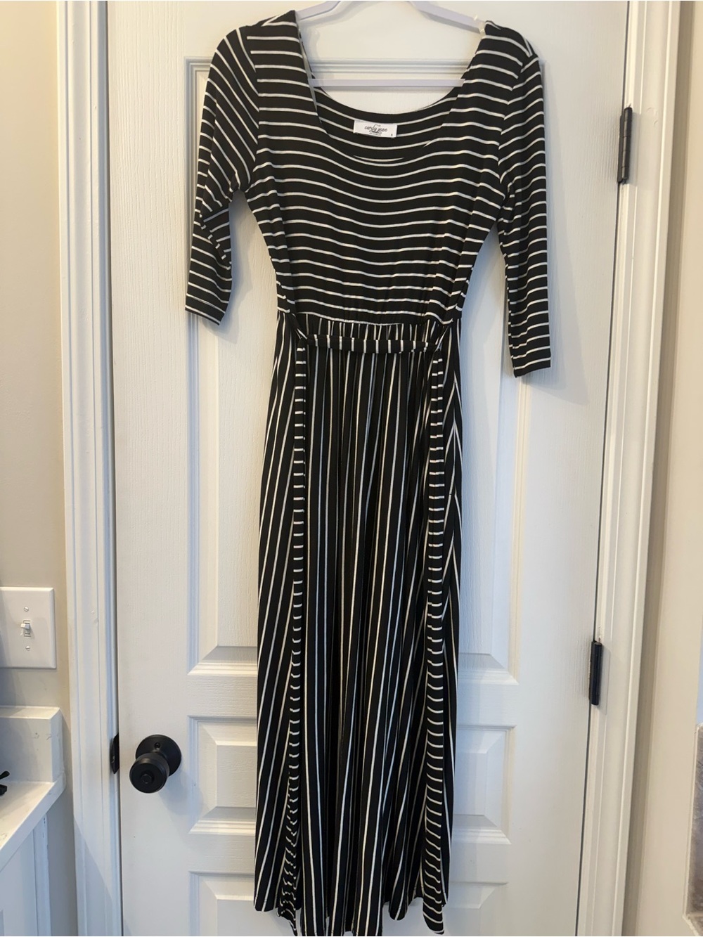 Carly Jean Los Angeles Black and White Striped Midi Dress